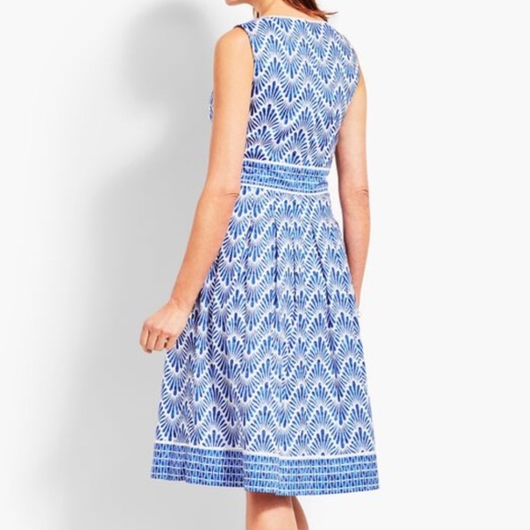 Talbots Blue Geo Mixed Print Fit and Flare Dress - Picture 2 of 14